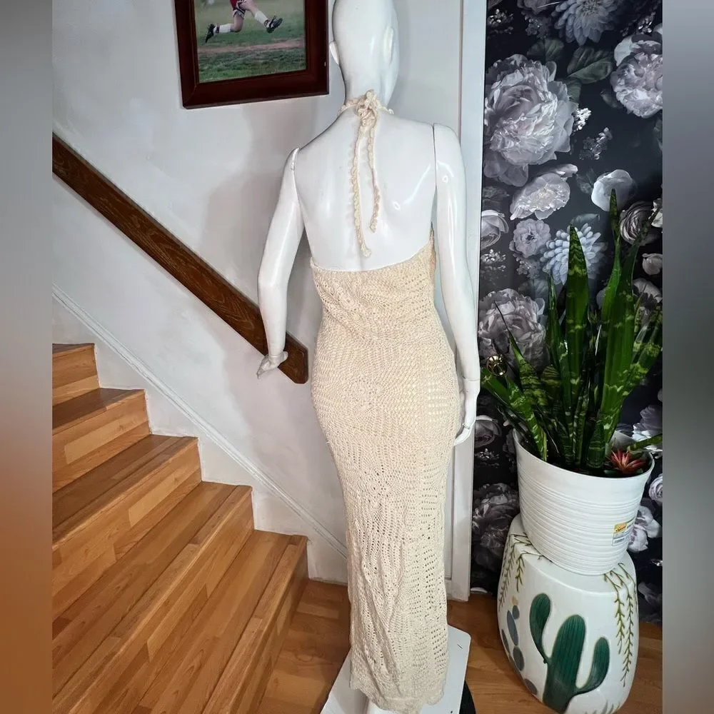 Free People Dahlia Crochet Halter Maxi  Dress/ size S/P